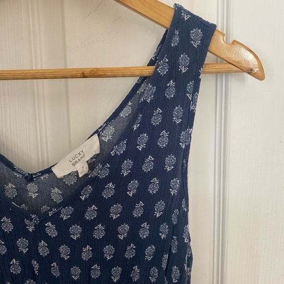 LUCKY BRAND Long Sleeveless Blue Floral Tiered Summer Praire Maxi Dress Ruffles - Picture 6 of 8